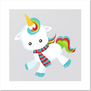 Christmas Unicorn, Cute Unicorn, New Year, Scarf Posters and Art